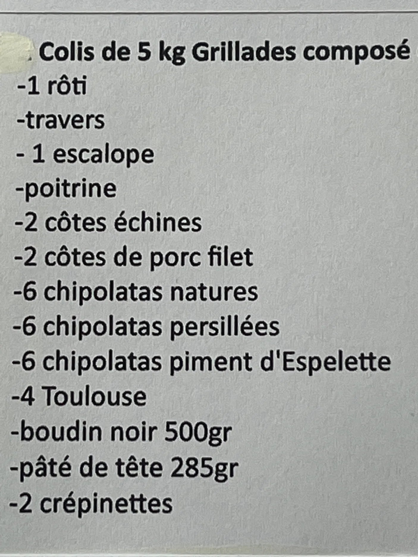 Colis Porc Fermier Grillades 5 kg – Élevé en Plein Air